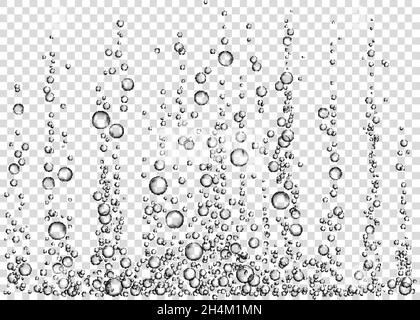Champagne. Realistic 3d fizzy drink. Underwater fizzing air bubbles on white  background. Soda pop. Undersea vector texture. Stock Vector