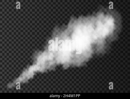 White fire  smoke puff  isolated on transparent background.  Steam explosion special effect.  Realistic  vector   fog or mist texture . Stock Vector