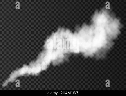 Realistic  white  smoke puff  isolated on transparent background.  Steam explosion special effect.  Vector   fire fog or mist texture . Stock Vector