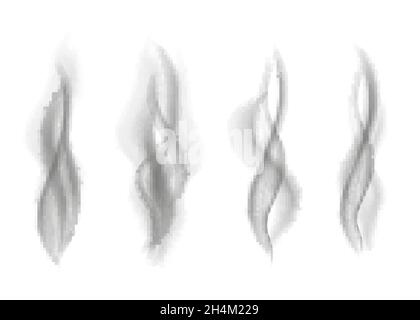 Gray  fire smoke isolated on white  background. Dark steam.  Realistic  smog vector texture. Stock Vector