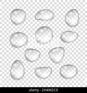 Set of  transparent  gray  drops of pure  water.  Realistic  vector  illustration. Stock Vector