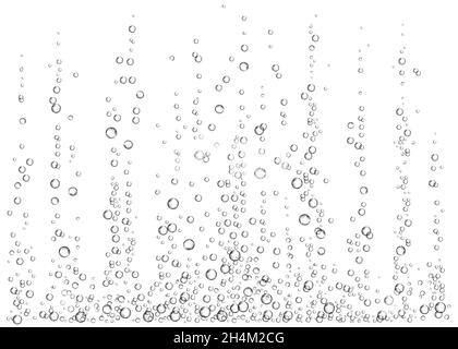 Underwater fizzing air bubbles on white  background. Champagne. Realistic 3d fizzy drink. Soda pop. Undersea vector texture. Stock Vector