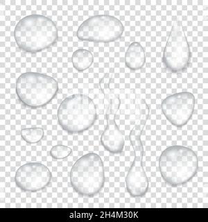 Transparent  gray  drops of pure clear water.  Realistic  vector  illustration. Stock Vector
