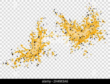 Orange, pineapple,  mango, papaya juice  splash  isolated on transparent background. Realistic vector texture. Stock Vector