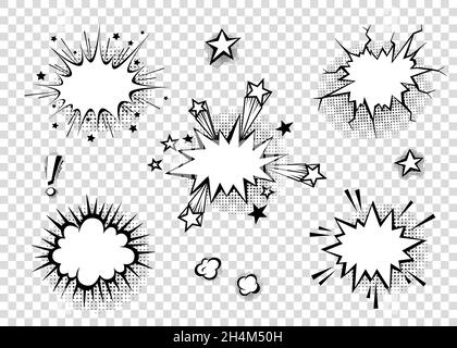 Speech bubbles with halftone shadows in cartoon, comic style. Dialogue balloons. Vector template for social media, sale banners. Stock Vector