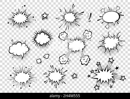 Speech bubbles with halftone shadows in cartoon, comic style. Dialogue balloons. Vector template for social media, sale banners. Stock Vector