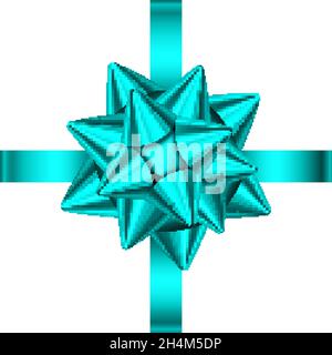 Blue  satin gift ribbon and bow isolated on white background. Christmas, New Year, birthday decoration. Vector realistic decor element  for banner, gr Stock Vector