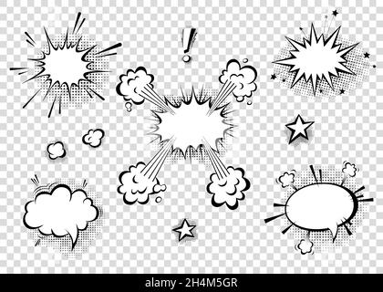 Speech bubbles with halftone shadows in cartoon, comic style. Dialogue balloons. Vector template for social media, sale banners. Stock Vector