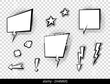 Speech bubbles with halftone shadows in cartoon, comic style. Dialogue balloons. Vector template for social media, sale banners. Stock Vector