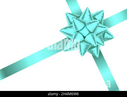 Mint satin gift ribbon and bow isolated on white background. Christmas, New Year, birthday decoration. Vector realistic decor element  for banner, gre Stock Vector