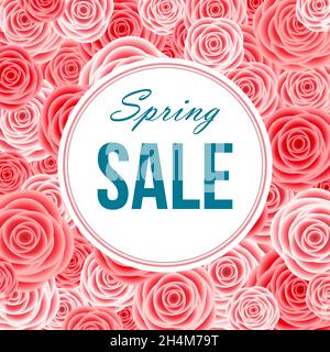 Spring  season  sale banner with  flowers. Rose. Clearance offer. Floral living coral bright background. Vector   design elements for promotion offer, Stock Vector