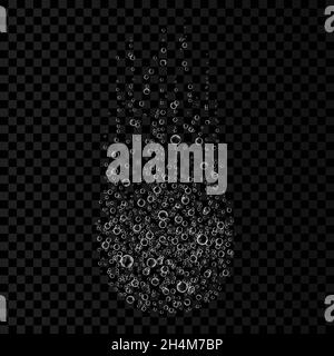 Effervescent soluble tablet bubbles isolated on white background. Realistic fizzy trace off pill in water. Template for advertising aspirin, vitamins, Stock Vector
