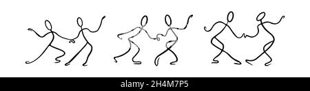 Stick figures collection. Hand drawn dancing couples isolated on white background. Vector illustration. Stock Vector