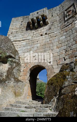 Portugal, Sabugal: Entrance of the medieval castle in the historic village of Sortelha Stock Photo