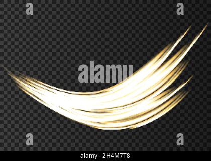 Gold neon wave lights effects isolated on black transparent background. Shining  golden  magic flash energy beams. Vector design element. Stock Vector