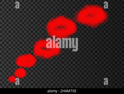 Red  puff  of  smoke  isolated on transparent background.  Steam rings from  smoking pipe special effect.  Realistic  vector rising circles of  fog or Stock Vector