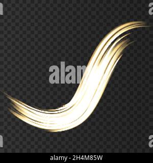 Gold neon wave lights effects isolated on black transparent background. Shining  golden  magic flash energy beams. Vector design element. Stock Vector