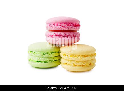 Delicious three multicolored macaroon isolated on a white background Stock Photo