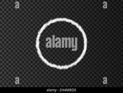 White smoke  circle isolated on transparent background. Frame. Realistic vector cloud or fog  texture. Stock Vector