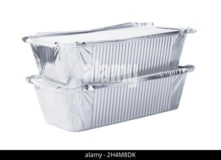 Foil disposable delivery trays for food isolated on a white background Stock Photo
