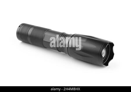 Close-up of a flashlight, isolated on white background Stock Photo