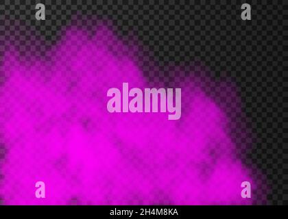 Violet smoke  isolated on transparent background.  Steam special effect.  Realistic  colorful vector fire fog  or mist texture. Stock Vector