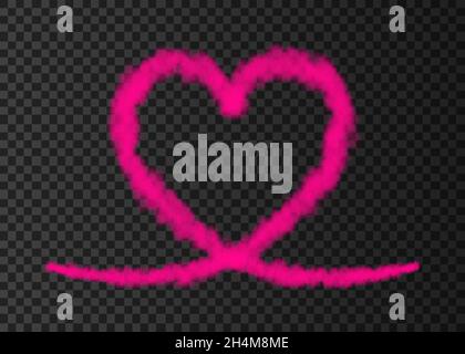 Pink smoke  plane  heart trail isolated on transparent background.  Love. Steam  effect.  Realistic  vector fog or cloud  for Valentine day banner tem Stock Vector