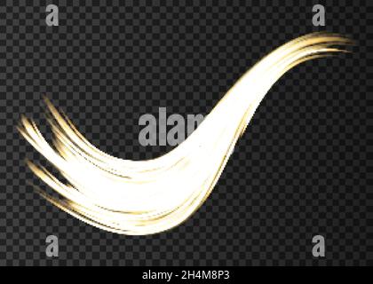 Gold neon wave lights effects isolated on black transparent background. Shining  golden  magic flash energy beams. Vector design element. Stock Vector