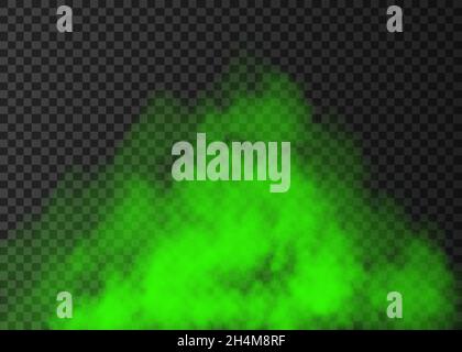 Green smoke  isolated on transparent background.  Steam special effect.  Realistic  colorful vector fire fog  or mist texture. Stock Vector
