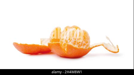 Peeled mandarin and peel isolated on white background. Stock Photo