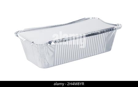 Foil disposable delivery tray for food isolated on a white background Stock Photo