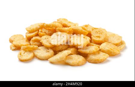 Heap crunchy wheat spicy sticks croutons isolated on white background. Fast food template for menu, advertising, cover. Stock Photo