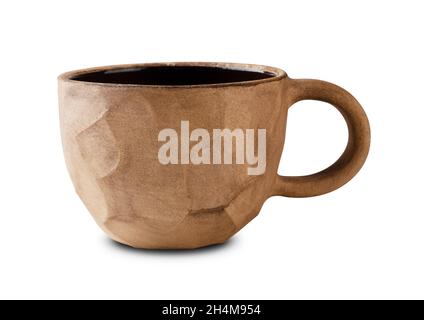 Traditional handmade clay mug isolated on white background Stock Photo