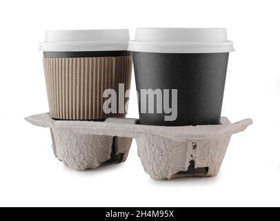 Coffee paper cups recycled holder isolated on a white background Stock Photo