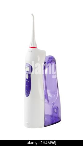 Portable electronic oral irrigator isolated on white background Stock Photo