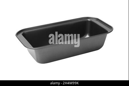 Black metal baking dish, cake form isolated on white background Stock Photo