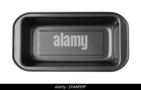 Black metal baking dish, cake form isolated on white background, top view Stock Photo