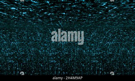 Abstract data moving in all directions creating a web of information bended screen. Animation. High tech background with running impulses and pixels Stock Photo