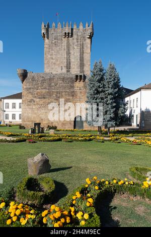 Chaves city historic castle with beautiful flower garden, Chaves, Vila Real, Portugal, Europe Stock Photo