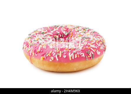 Pink donut isolated on white background Stock Photo