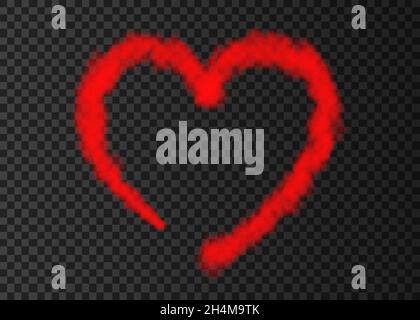 Red smoke  plane  heart trail isolated on transparent background.  Love. Steam  effect.  Realistic  vector fog or cloud  for Valentine day banner temp Stock Vector