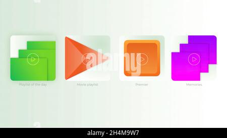Smartphone colorful icons of folders and play command on a beige background. Motion. Digital applications design for a modern device Stock Photo