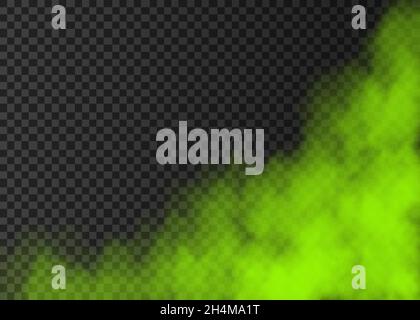 Green smoke  isolated on transparent background.  Steam special effect.  Realistic  colorful vector fire fog  or mist texture. Stock Vector