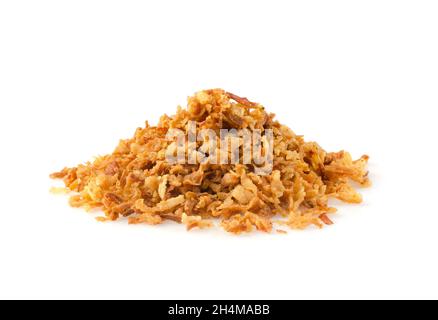 Pile of fried gold onion or shallots isolated on white background Stock Photo