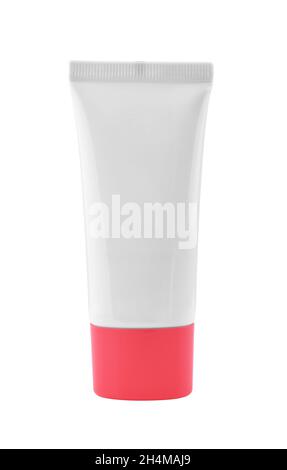 White tube with red cap. For cosmetics, ointments, cream, tooth paste, glue. Isolated on a white background Stock Photo