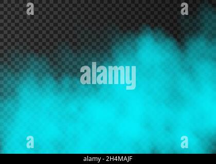 Blue smoke  isolated on transparent background.  Steam special effect.  Realistic  colorful vector fire fog  or mist texture. Stock Vector