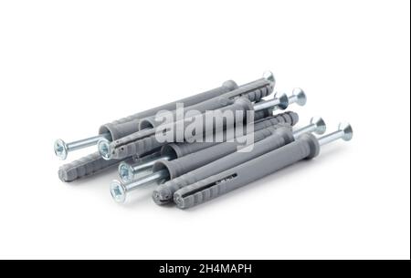 Screws with dowels isolated on a white background Stock Photo