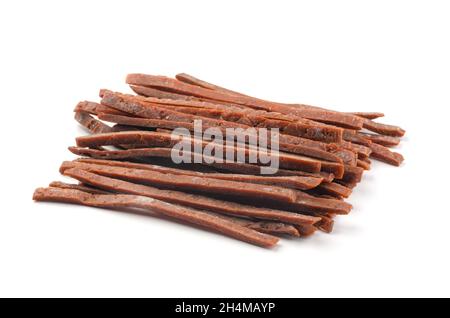 Dried fish sticks isolated on a white background Stock Photo