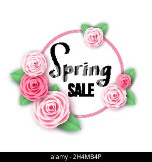 Spring  season  sale banner with  flowers. Rose. Clearance offer. Floral colorful  bright background. Vector   design elements for promotion offer, fa Stock Vector