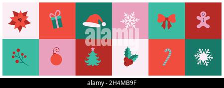 Christmas details set in a modern flat art style. Stock Vector